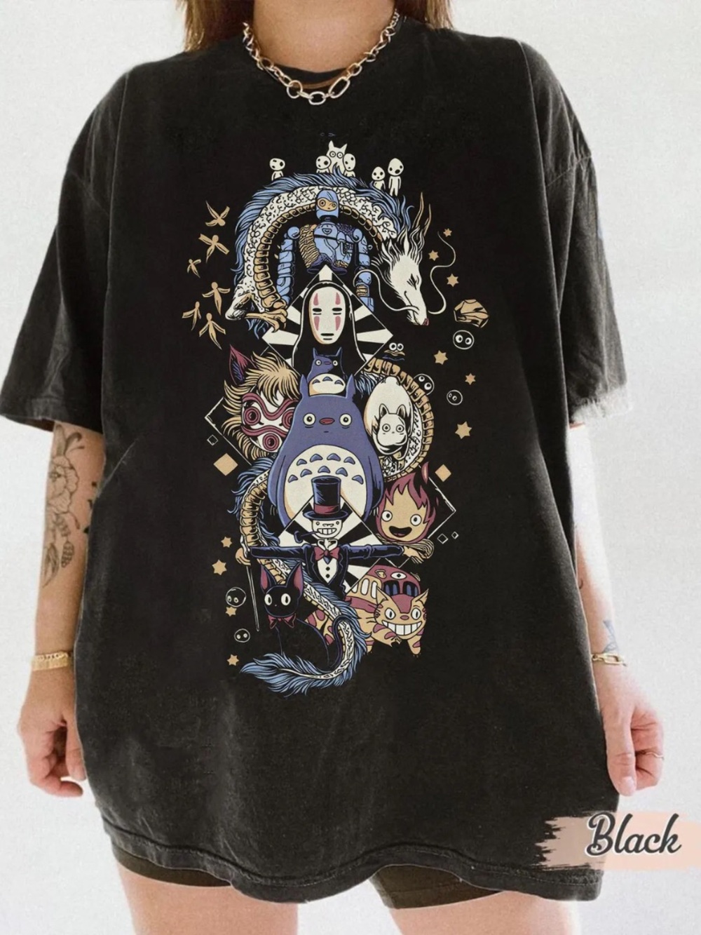 Comfort Colors Black Short Sleeve Tee with Studio-Inspired Character Collage